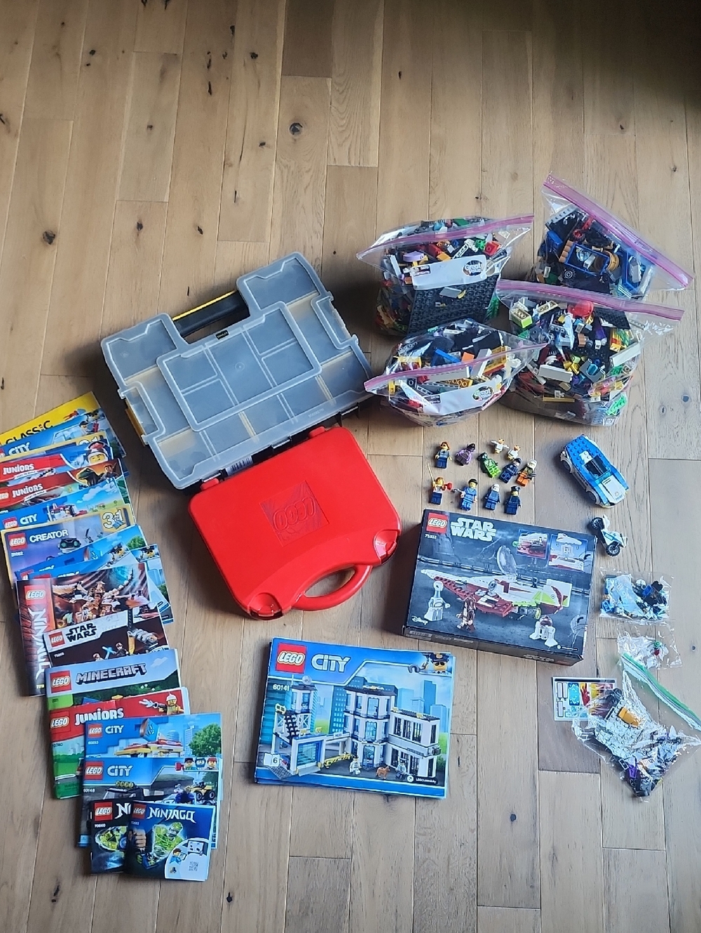 Lego Red Carrying Case with Multicolor Bricks and Manuals